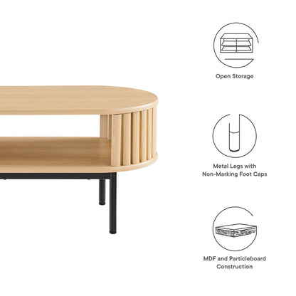 Fortitude Wood Coffee Table by Modway, round oak-toned top with vertical slat surround and black metal legs on Tampa Home & Garden Store