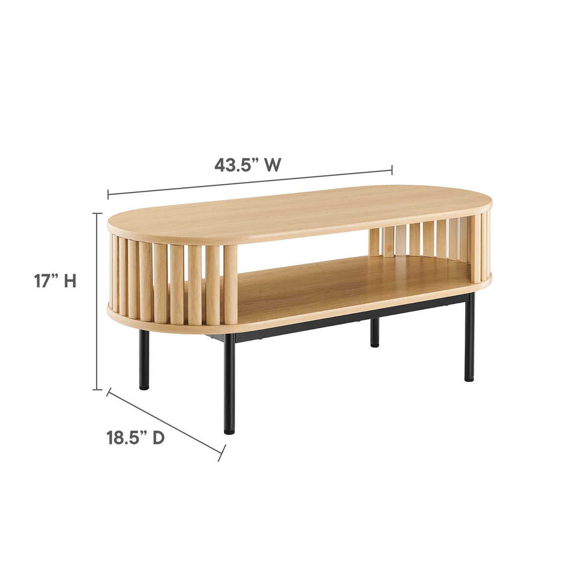 Fortitude Wood Coffee Table by Modway natural oak with slatted sides and black metal legs on Tampa Home & Garden Store