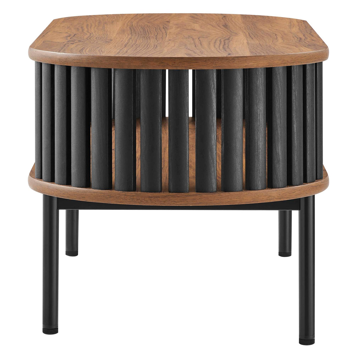 Fortitude Wood Coffee Table by Modway, round oak veneer top with black slatted base on Tampa Home & Garden Store
