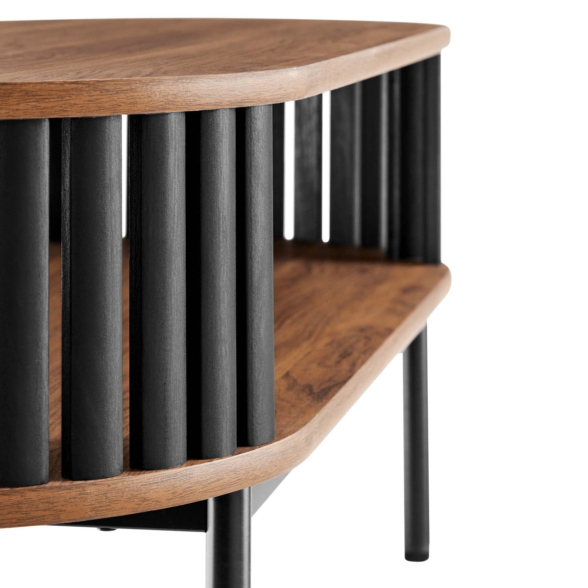 Fortitude Wood Coffee Table by Modway; natural wood top with black cylindrical slat base on Tampa Home & Garden Store