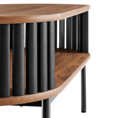Fortitude Wood Coffee Table by Modway; natural wood top with black cylindrical slat base on Tampa Home & Garden Store