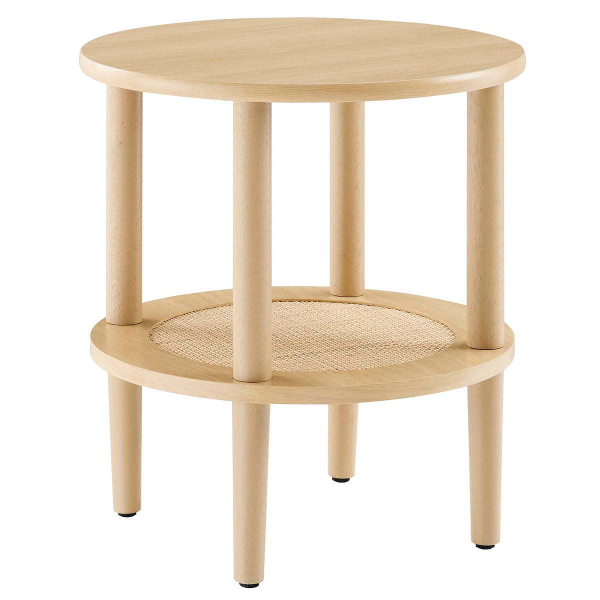 Torus Round Side Table by Modway, natural wood finish with round top and woven shelf on Tampa Home & Garden Store