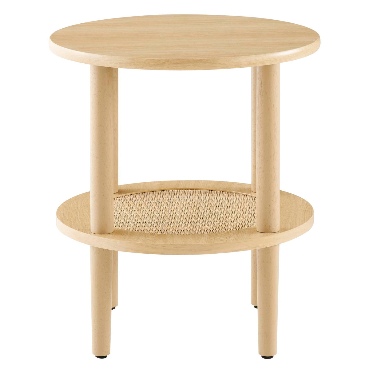 Torus Round Side Table by Modway, natural wood finish with cane-woven lower shelf on Tampa Home & Garden Store