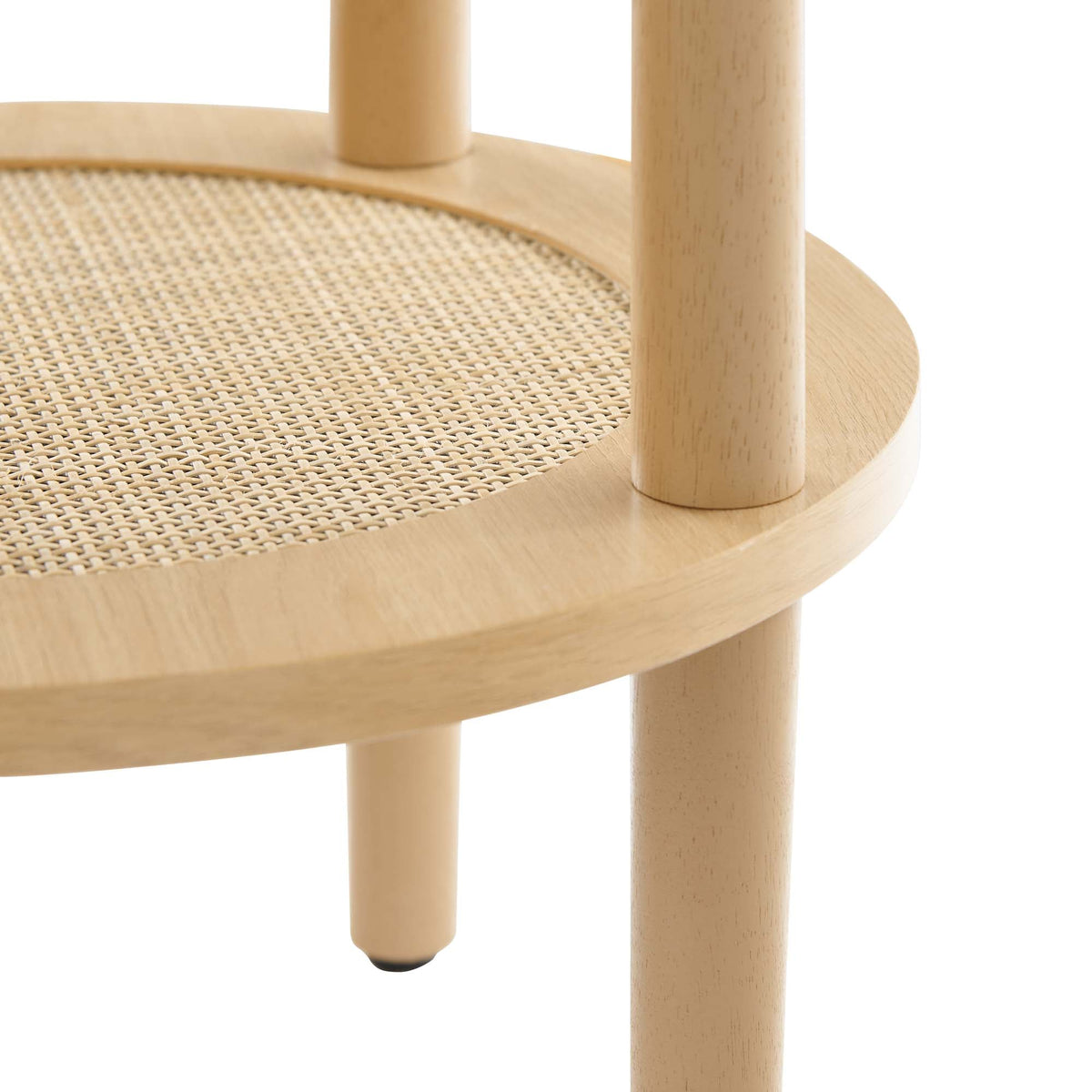 Torus Round Side Table by Modway in light wood with woven rattan shelf on Tampa Home & Garden Store