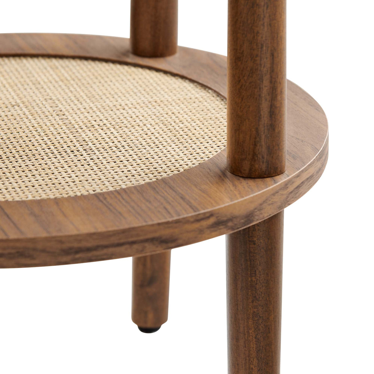 Torus Round Side Table by Modway in warm brown wood finish with woven cane shelf and sturdy legs on Tampa Home & Garden Store