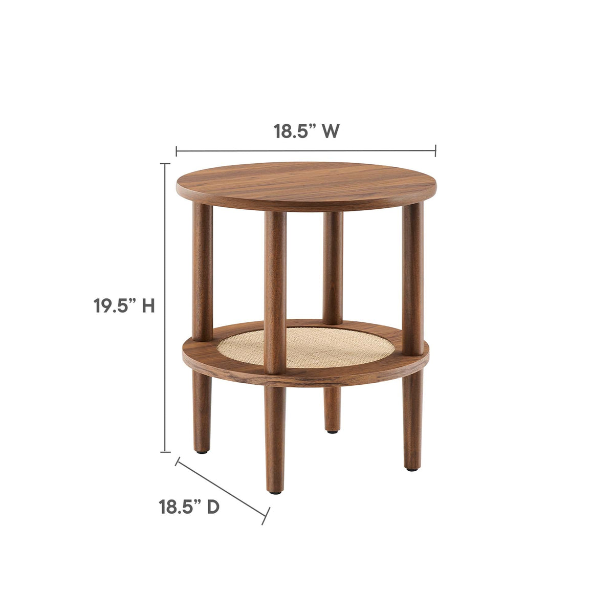 Torus round side table by Modway in warm wood with cane-woven lower shelf for living room on Tampa Home & Garden Store