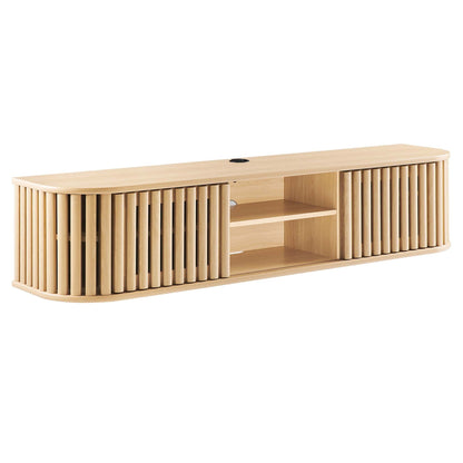 Fortitude 63in wall-mounted TV stand in natural oak with slatted sides by Modway on Tampa Home & Garden Store