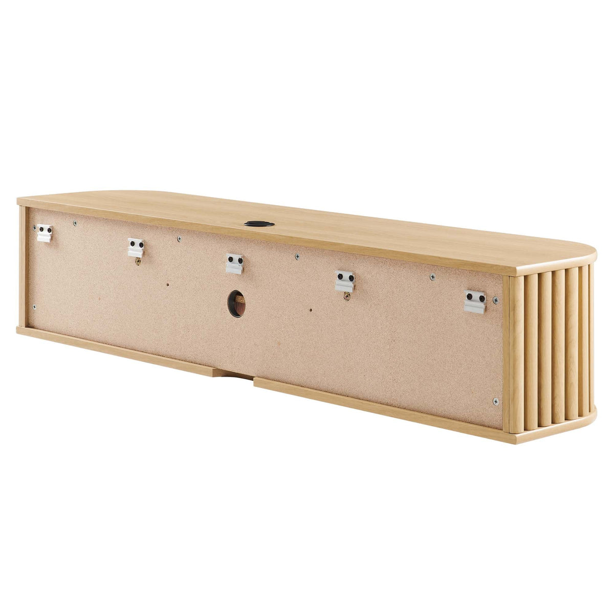 Fortitude 63-inch wall-mounted TV stand natural wood finish with back panel hardware on Tampa Home & Garden Store