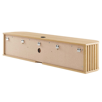 Fortitude 63-inch wall-mounted TV stand natural wood finish with back panel hardware on Tampa Home & Garden Store