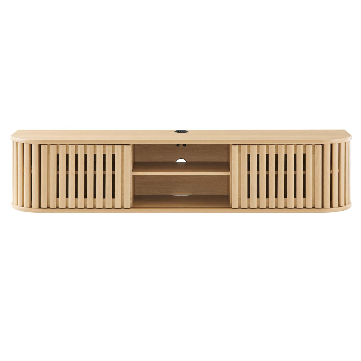 Fortitude 63-inch wall-mounted TV stand by Modway in natural oak with slatted sides on Tampa Home & Garden Store