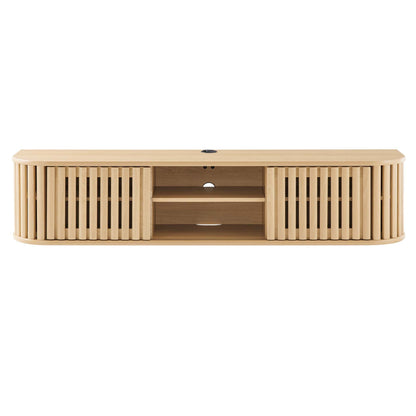 Fortitude 63-inch wall-mounted TV stand by Modway in natural oak with slatted sides on Tampa Home & Garden Store