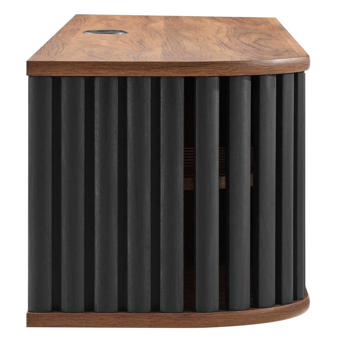 Fortitude 63in wall-mount TV stand with black ribbed base and natural wood top on Tampa Home & Garden Store