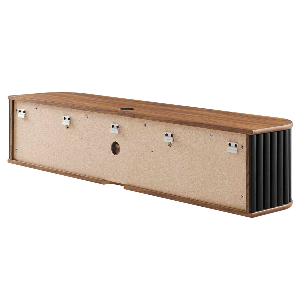 Fortitude 63-inch wall-mounted TV stand with wood top and cork back, black side supports on Tampa Home & Garden Store