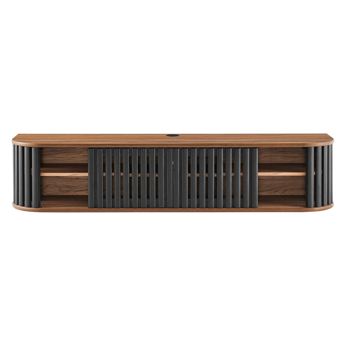 Fortitude 63\" Wall-Mounted TV Stand with walnut top and black slat façade Modway on Tampa Home & Garden Store