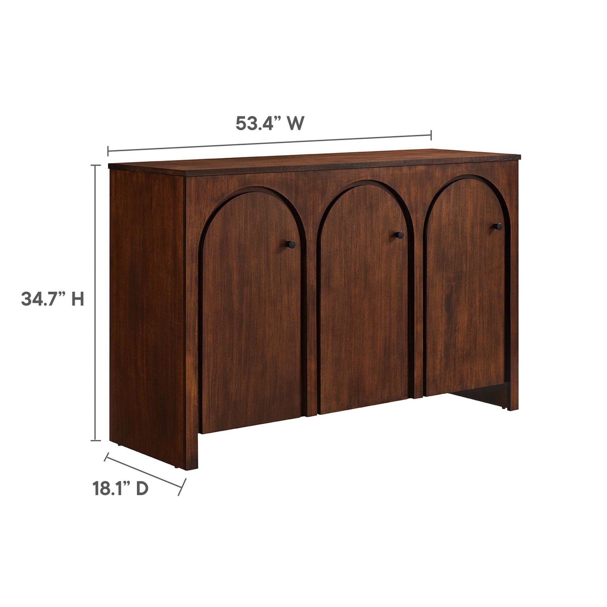 Appia 3-Door Arched Door Sideboard Storage Cabinet in dark walnut finish with three arches on Tampa Home & Garden Store