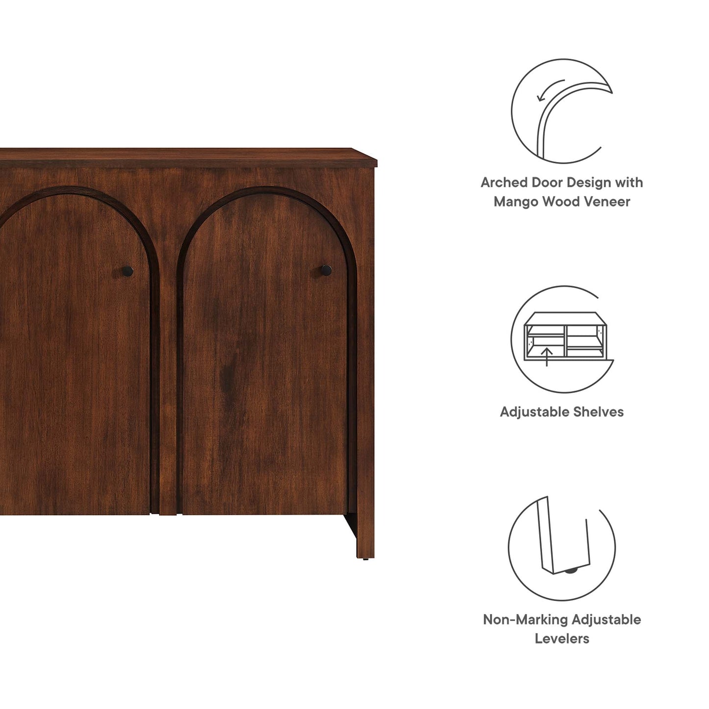 Appia 3-Door Arched Door Sideboard Cabinet in mango wood veneer by Modway on Tampa Home & Garden Store