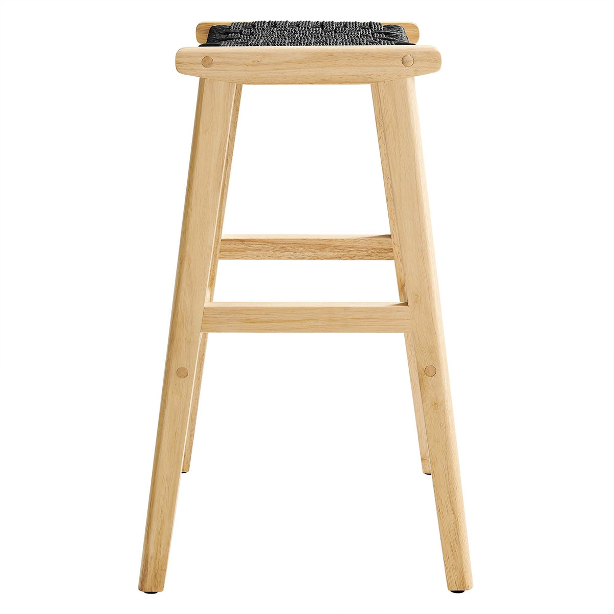Saoirse Woven Rope Wood Bar Stool natural light wood frame with black woven seat on Tampa Home & Garden Store