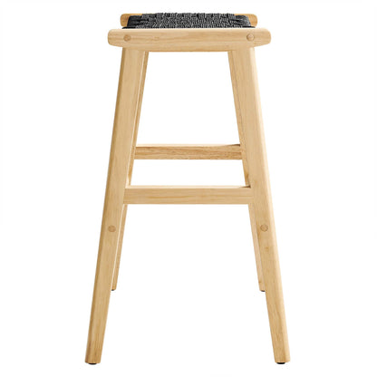 Saoirse Woven Rope Wood Bar Stool natural light wood frame with black woven seat on Tampa Home & Garden Store