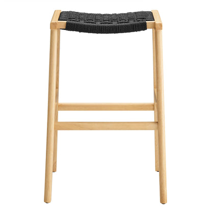 Saoirse woven rope wood bar stool set of 2, black rope seat, natural wood frame by Modway on Tampa Home & Garden Store