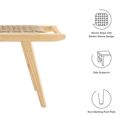Saoirse 47in Woven Rope Wood Bench by Modway, natural wood frame with rope seat on Tampa Home & Garden Store