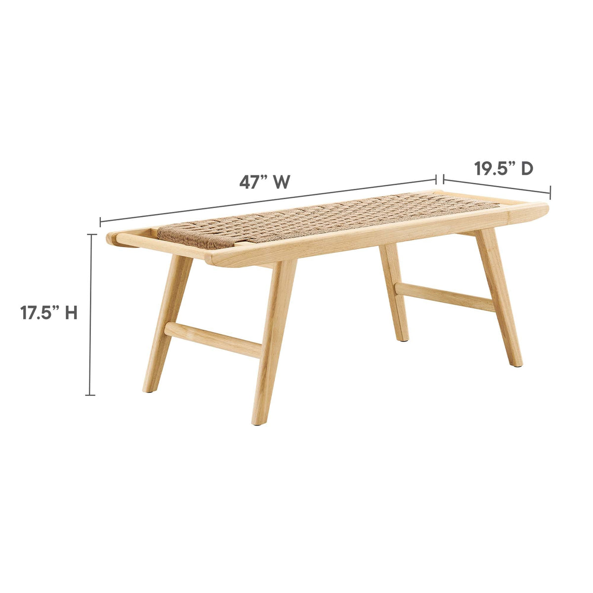 Saoirse 47in Wove Rope Wood Bench with woven rope seat and natural wood frame by HouseOfZazla on Tampa Home & Garden Store