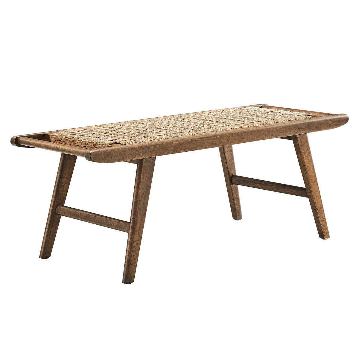 Saoirse 47 inch woven rope wood bench with natural rope seating and dark-stained wooden frame on Tampa Home & Garden Store