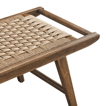Saoirse 47in Woven Rope Wood Bench with rustic wood frame and thick rope seat by HouseOfZazla on Tampa Home & Garden Store