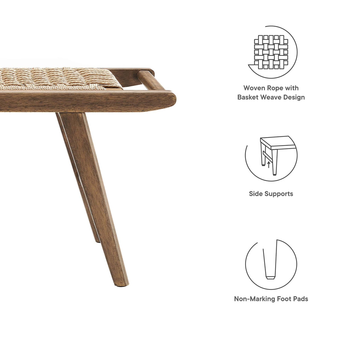 Saoirse 47in Wove Rope Wood Bench with rope seat and wood legs on Tampa Home & Garden Store