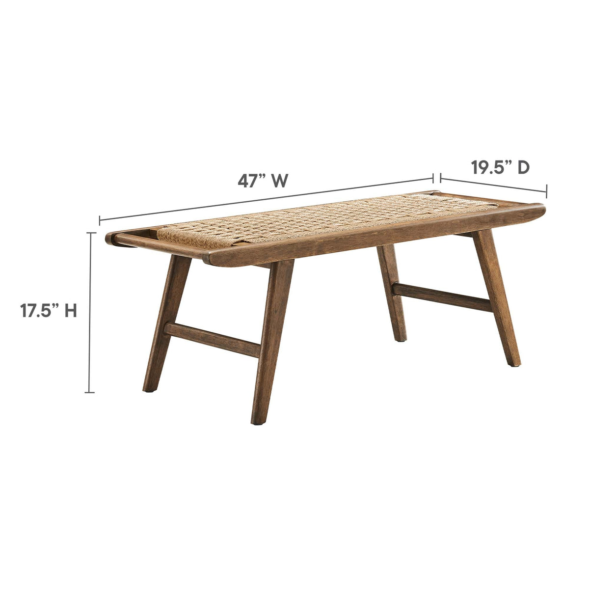 Saoirse 47in Woven Rope Wood Bench, wooden frame with natural rope seat, HouseOfZazla on Tampa Home & Garden Store
