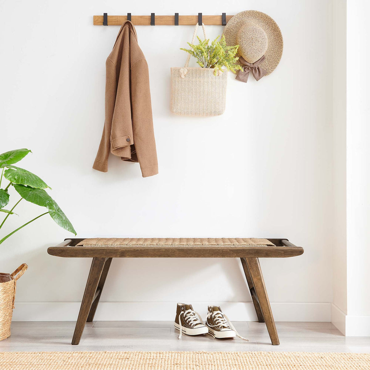Saoirse 47in Wove Rope Wood Bench by Modway with woven seat and dark wood legs on Tampa Home & Garden Store