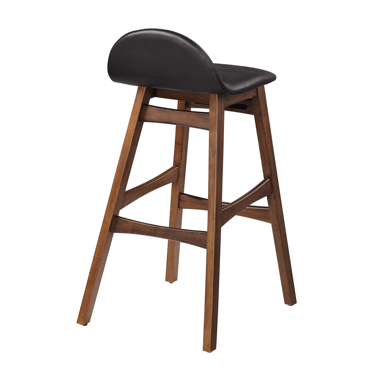 Juno Wood Bar Stool Set of 2 by Modway, brown wood frame with black upholstered seat on Tampa Home & Garden Store