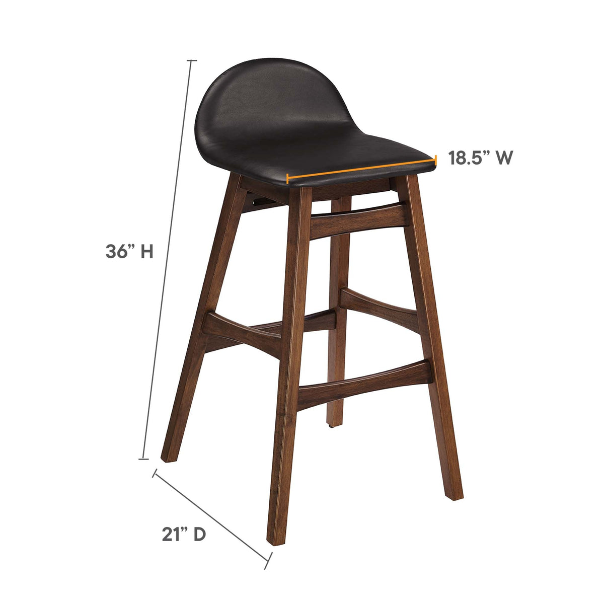 Juno Wood Bar Stool Set of 2 in brown-stained wood with black leather seats by Modway on Tampa Home & Garden Store