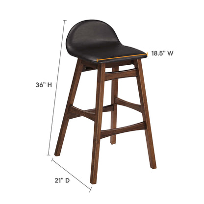 Juno Wood Bar Stool Set of 2 in brown-stained wood with black leather seats by Modway on Tampa Home & Garden Store