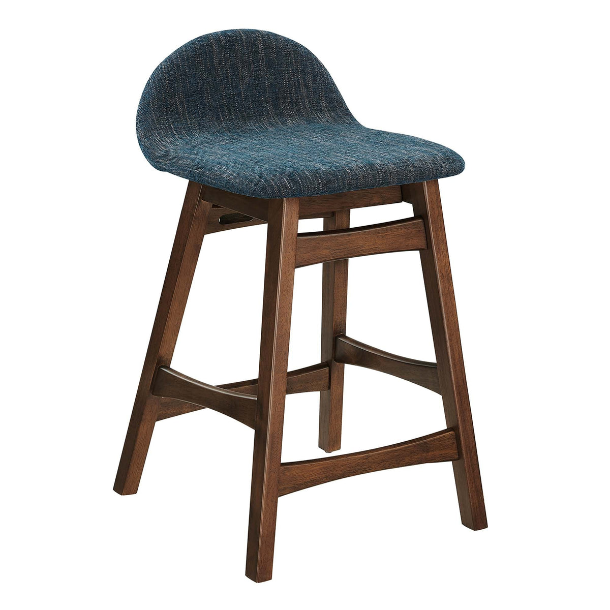 Juno Wood Counter Stool Set of 2 navy and ivory fabric with curved back and solid wood legs on Tampa Home & Garden Store