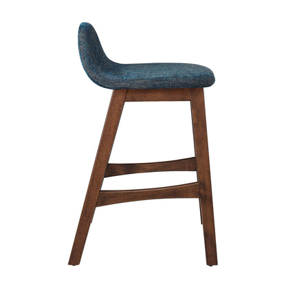 Juno wood counter stool navy fabric seat with brown wood legs on Tampa Home & Garden Store