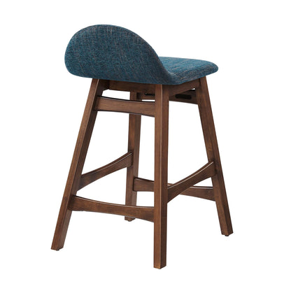 Juno Wood Counter Stool set of 2 with navy fabric seat and back, wood legs on Tampa Home & Garden Store