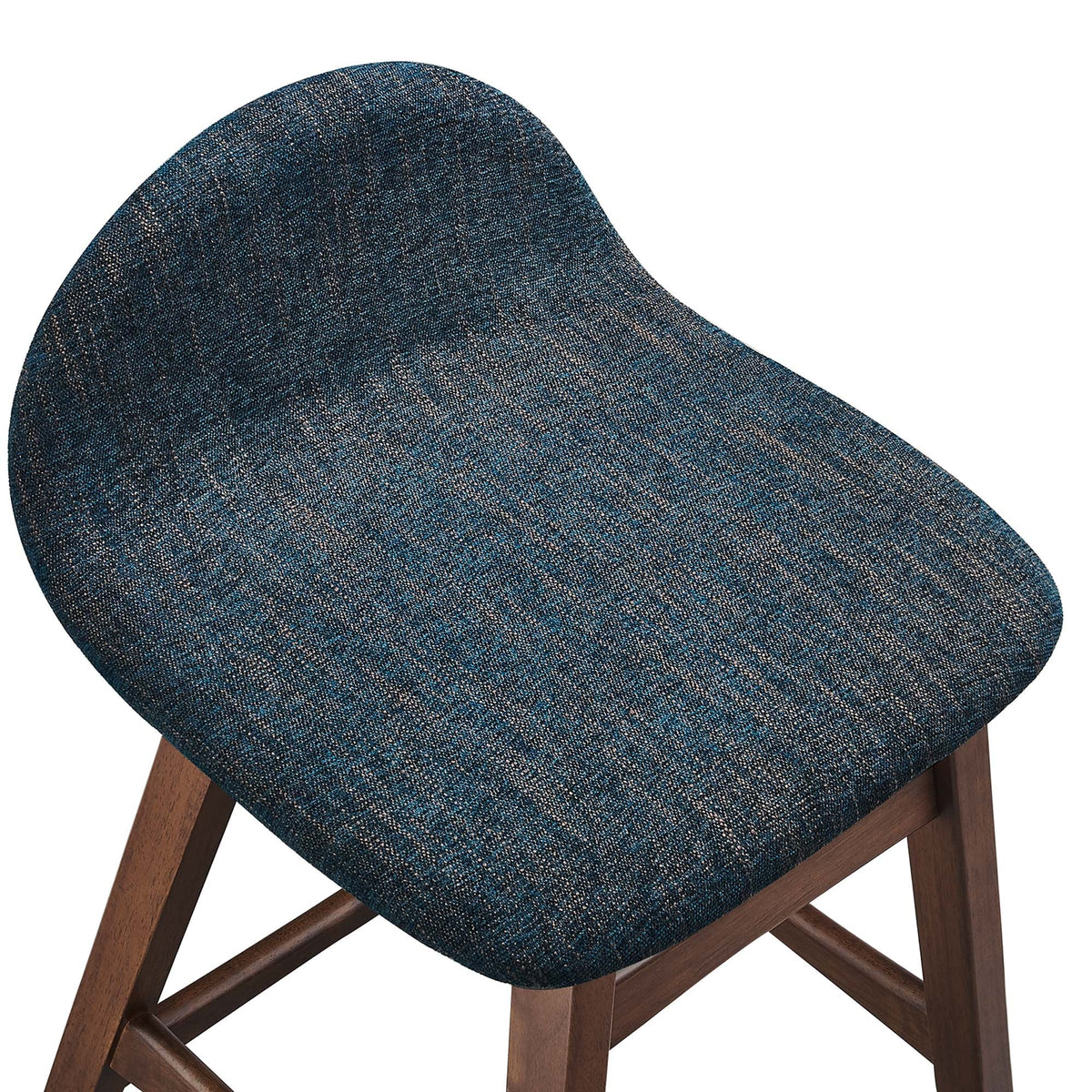 Juno Wood Counter Stool set of 2 with navy fabric seats and warm brown wood legs on Tampa Home & Garden Store