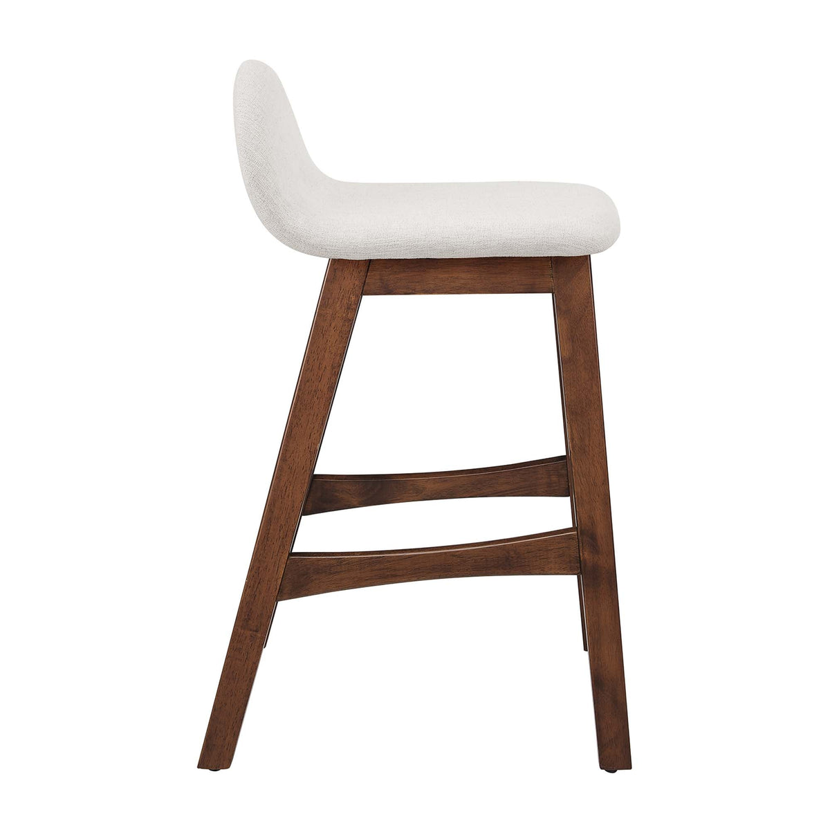 Juno Wood Counter Stool ivory fabric upholstery with curved back and solid wood legs on Tampa Home & Garden Store