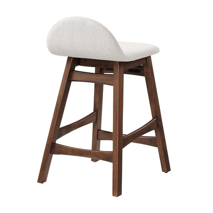 Juno wood counter stools set of 2 with ivory fabric seat and curved back on dark wood legs on Tampa Home & Garden Store