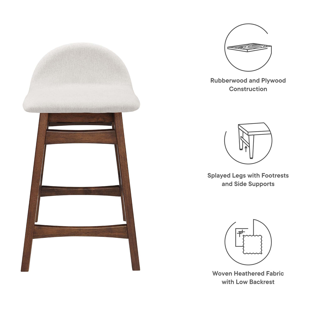 Juno Wood Counter Stool set of 2 by Modway with ivory fabric upholstery and wooden legs on Tampa Home & Garden Store