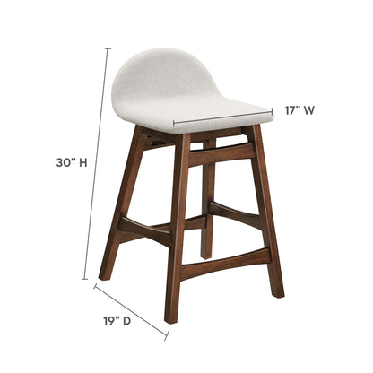 Juno Wood Counter Stool Set of 2 by Modway, ivory fabric, curved back, dark wood legs on Tampa Home & Garden Store