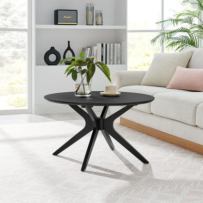 Crossroads Round Wood Coffee Table by Modway, black wood-top with sculptural X-base on Tampa Home & Garden Store