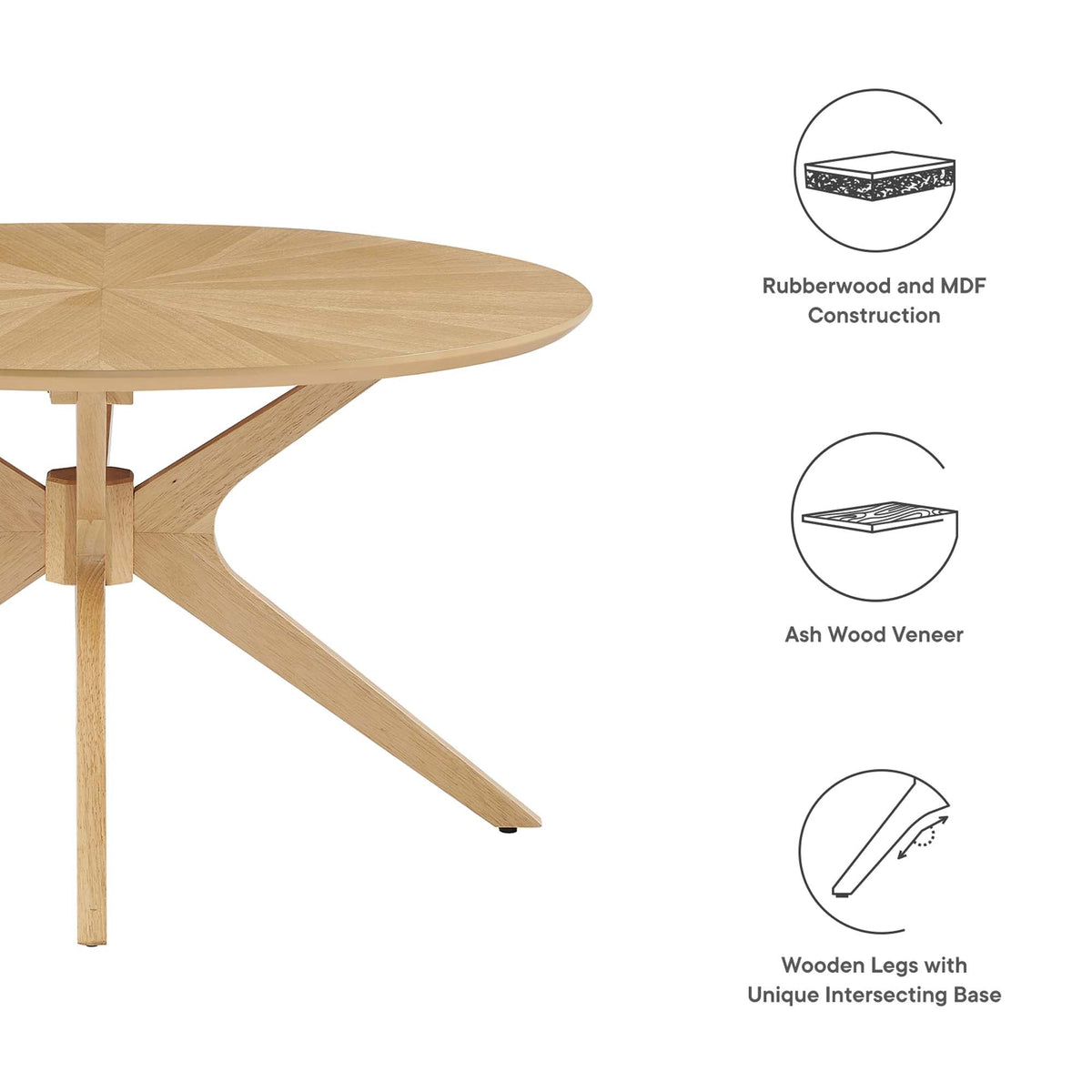Crossroads Round Wood Coffee Table by Modway in natural ash veneer with rubberwood legs on Tampa Home & Garden Store