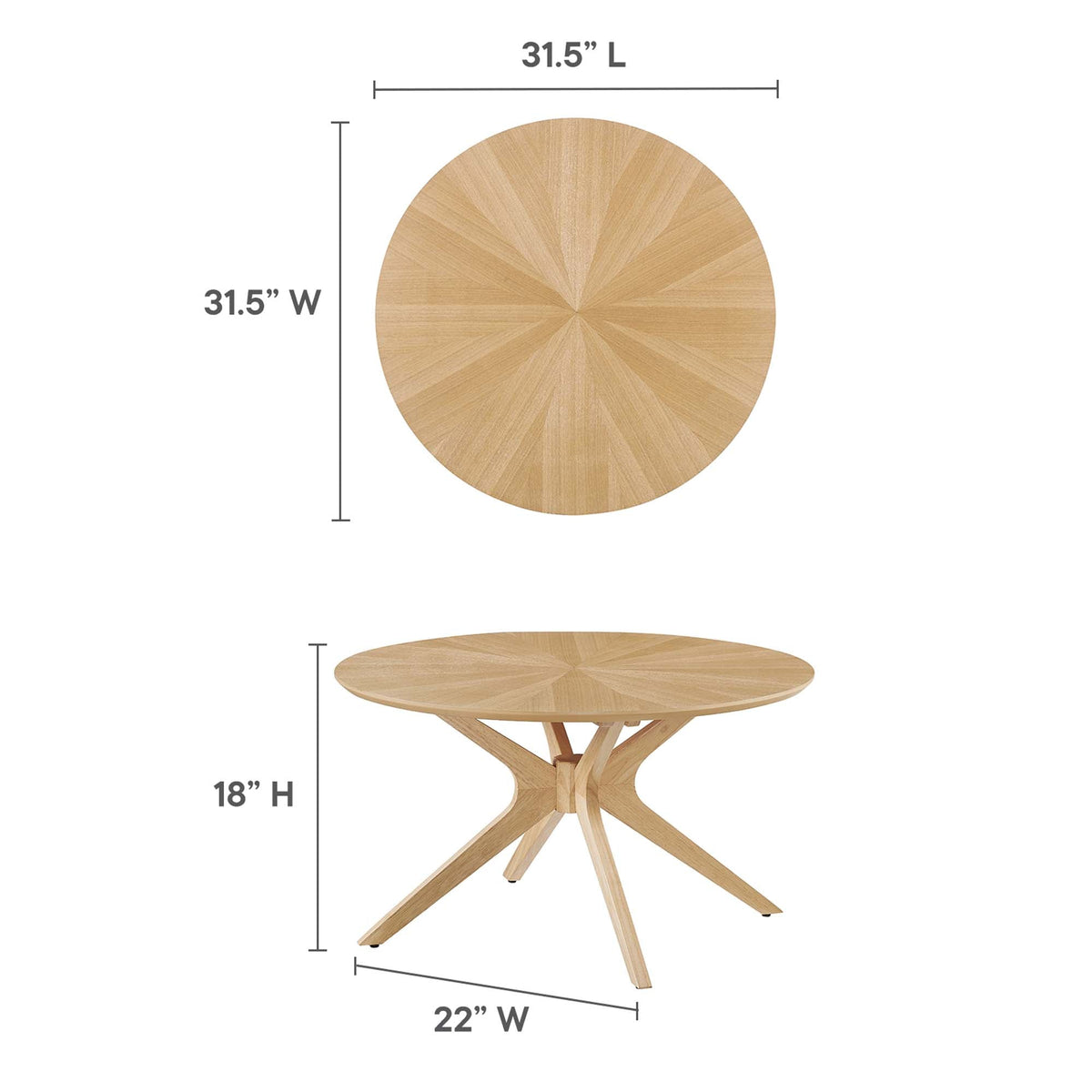 Crossroads Round Wood Coffee Table natural finish with X-shaped base by Modway on Tampa Home & Garden Store