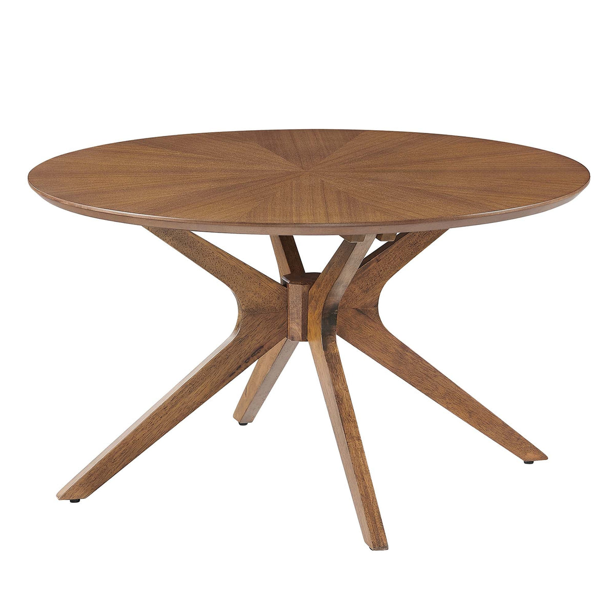 Crossroads round wood coffee table with sunburst veneer and crisscross legs on Tampa Home & Garden Store