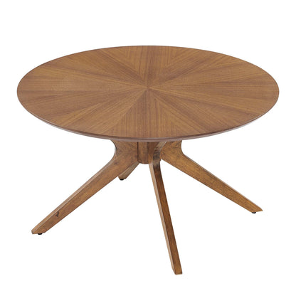 Crossroads round wood coffee table by Modway, brown wood grain, pedestal base on Tampa Home & Garden Store