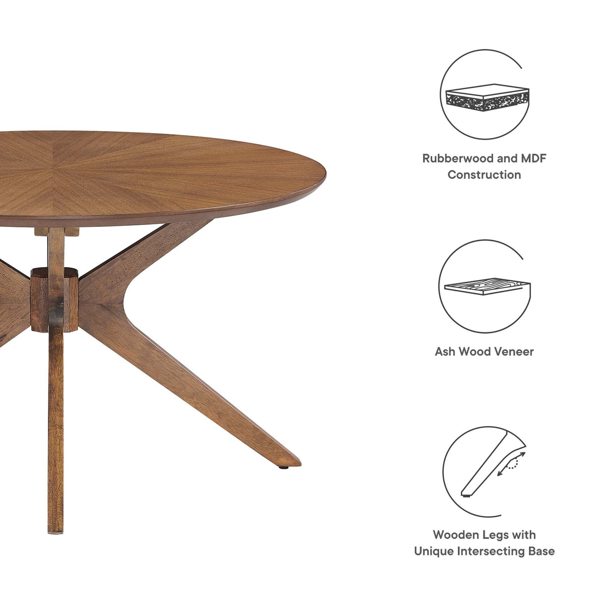 Crossroads Round Wood Coffee Table by Modway in ash veneer with rubberwood-MDF construction on Tampa Home & Garden Store
