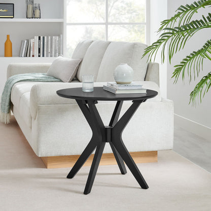 Crossroads 24in Round Wood Side Table with black finish and crisscross base by HouseOfZazla on Tampa Home & Garden Store