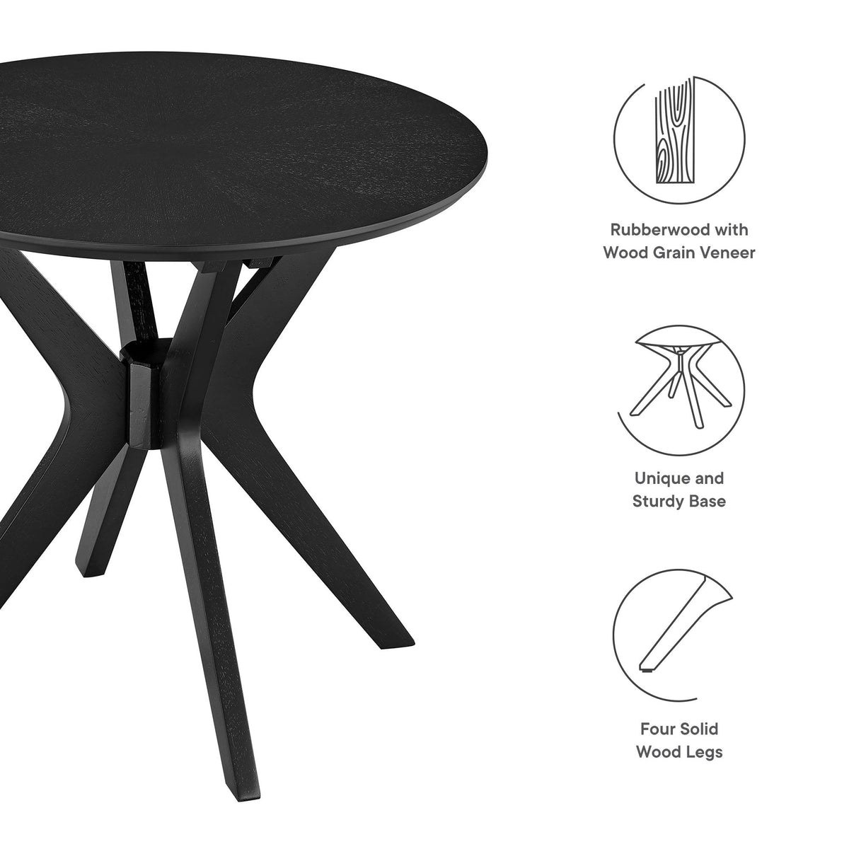 Crossroads 24-in Round Wood Side Table by Modway, black rubberwood with wood grain veneer on Tampa Home & Garden Store