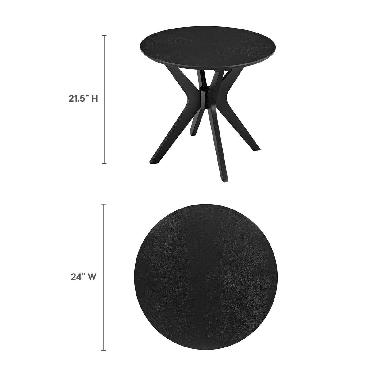 Crossroads 24in Round Wood Side Table by Modway, black round top with sculpted X-leg base on Tampa Home & Garden Store